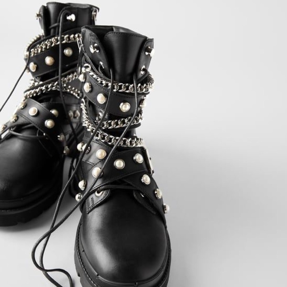 Zara leather ankle moto boots size 40